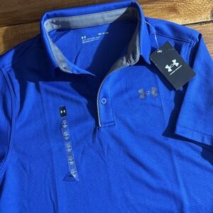 Under Armour Tech Polo Shirt Men's Small Blue Golf Athletic Loose UA $45 NEW